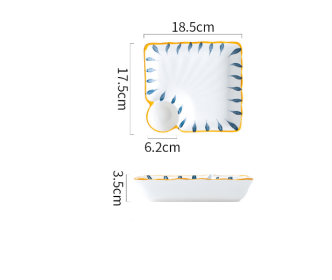 Japanese Style Ceramic Dumpling Plate With Vinegar Dish (Option: Blue line)