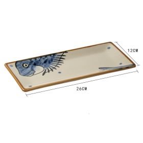 Underglaze Creative Tableware Rectangular Ceramic Cooking Sushi Plate (Option: Blue blessing fish)