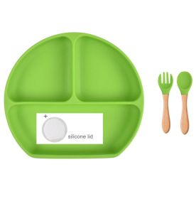 Baby Food Supplement Spoon Integrated Silicone Dinner Plate Set (Option: Dark Green-Set)