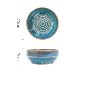 Retro Ceramic Soup Bowl Noodle Home (Option: 8inch blue color korean)