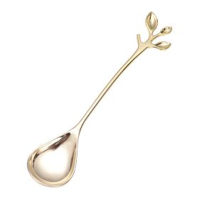 Creative Restaurant Dessert Mixing Spoon Leaf Small Spoon (Color: Gold)