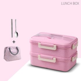 Portable Compartment Microwave Oven Heated Lunch Box (Option: Pink-With tableware and meal bag)