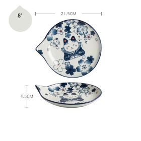 Cute Cat Plate Home Creative Ceramics (Option: Sakura dish-8 inches)