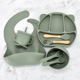 Infant Feeding Tableware Set Divided Grid Silicone Dinner Plate (Option: Green-A)