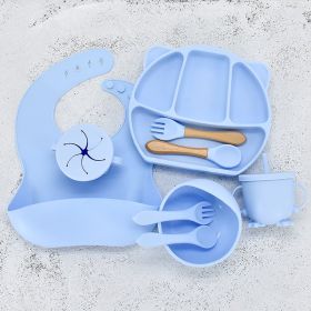 Infant Feeding Tableware Set Divided Grid Silicone Dinner Plate (Option: Light Blue-B)