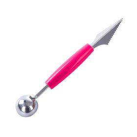 Double Head Stainless Steel Fruit Digging Spoon; Corrugated Carving Knife Watermelon Fruit Platter Tool; Spoon Digger (Color: Red)