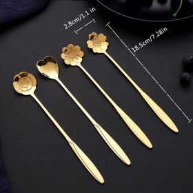 4pcs/set Coffee Scoop; Ice Cream Dessert Scoop; Stainless Steel Long Handle Mug Stirring Spoon (Color: Golden)