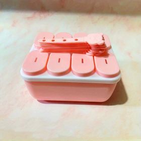 1pc Food Grade Silicone Popsicle Ice Cream Mold Homemade Box Home Ice Cream Stick Ice Tray Grinding Ice Cube Popsicle Mold (Color: Square Pink)