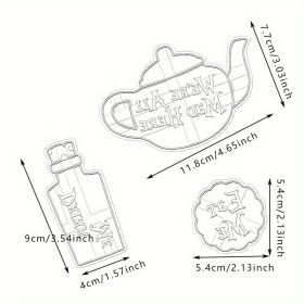 3pcs; Tea Party Cookie Cutters Set; Cartoon Teapot Wine Bottle Shaped Candy Mold; Biscuit Molds; Chocolate Cutters; Cake Decorating Molds; (Quantity: Three-piece Set)