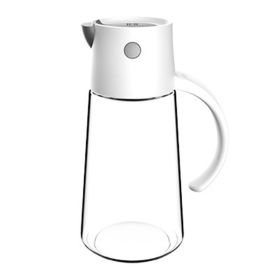 1pc Automatic Opening And Closing Glass Oil Pot; Kitchen Leak-proof Oil Can With Lid; Seasoning Bottle; Vinegar Bottle; Oil Bottle (Color: White)