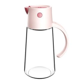 1pc Automatic Opening And Closing Glass Oil Pot; Kitchen Leak-proof Oil Can With Lid; Seasoning Bottle; Vinegar Bottle; Oil Bottle (Color: Pink)