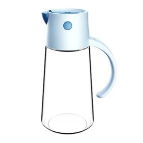 1pc Automatic Opening And Closing Glass Oil Pot; Kitchen Leak-proof Oil Can With Lid; Seasoning Bottle; Vinegar Bottle; Oil Bottle (Color: Blue)