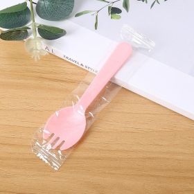 100pcs/set Disposable Plastic Spoons Forks For Cake Ice Cream Salad Fruit Dessert Soup Tea Coffee Party Cake Baking Shop Supplies (Color: 100pcs Pink)