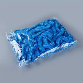 100pcs Plastic Disposable Shower Cap; Hair Dye Shower Cap; Plastic Beauty Salon Cap (Color: Blue)