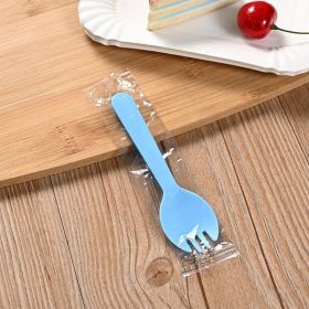 100pcs/set Disposable Plastic Spoons Forks For Cake Ice Cream Salad Fruit Dessert Soup Tea Coffee Party Cake Baking Shop Supplies (Color: 100pcs Blue)