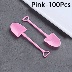 100pcs Disposable Spoon; Plastic Ice Cream Cake Cheese Dessert Spoon; Pudding Shovel Yogurt Spoon (Color: Pink)