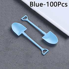 100pcs Disposable Spoon; Plastic Ice Cream Cake Cheese Dessert Spoon; Pudding Shovel Yogurt Spoon (Color: Blue)