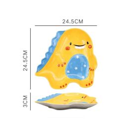 Creative Dinosaur Ceramic Japanese Cute Children's Tableware Set (Option: Yellow-L)