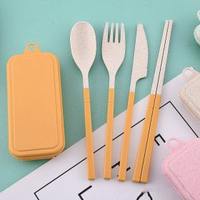 Wheat Straw Folding Tableware Portable Set Detachable Knife, Fork, Spoon And Chopsticks (Color: Yellow)