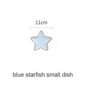 Cute Household Ceramic Plate Ocean Wind Cartoon Bowls And Dishes Tableware Set (Option: Starfish small plate blue)