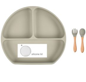 Baby Food Supplement Spoon Integrated Silicone Dinner Plate Set (Option: Light Grey-Set)