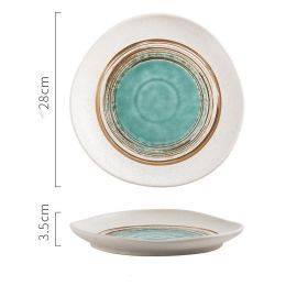 Irregular Ceramic Plates With Special-shaped Creative Discs (Option: Green Ink-11inches)