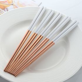 Stainless Steel Chopsticks Color Household Anti-scald Tableware (Option: White rose-1pairs)