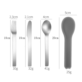 Student Travel Convenient Stainless Steel Cutlery Set (Color: Black)