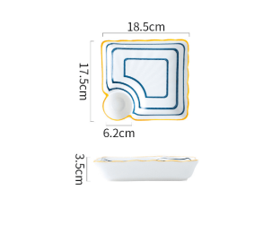 Japanese Style Ceramic Dumpling Plate With Vinegar Dish (Option: Ripple)