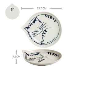 Cute Cat Plate Home Creative Ceramics (Option: Vertical striped cat-8 inches)