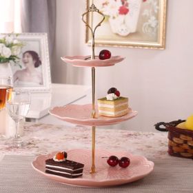 Creative Ceramic  Fruit Plate Home Living Room Dessert Snack Rack (Option: Pink-Rose threelayer plate)