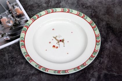 Christmas Tree Tableware European-style Small Luxury Household Ceramic Plate Western Dinner Plate (Option: Christmas 10.5inch green rim)