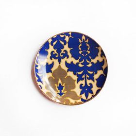 Ceramic Western Food Plate Painted Gold Enamel Color Tableware (Color: Blue)