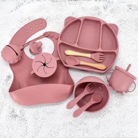 Infant Feeding Tableware Set Divided Grid Silicone Dinner Plate (Option: Pink-B)