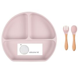 Baby Food Supplement Spoon Integrated Silicone Dinner Plate Set (Option: Light Pink-Set)