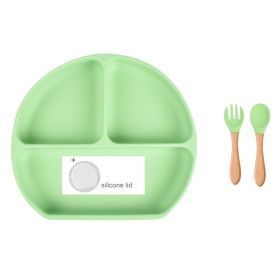 Baby Food Supplement Spoon Integrated Silicone Dinner Plate Set (Option: Green-Set)