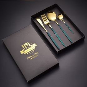 Four-piece Stainless Steel Western Knife Fork And Spoon (Option: Green gold)