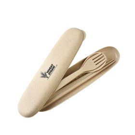 Wheat Straw Three-piece Portable Wheat Tableware Set (Color: Beige)