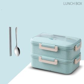 Portable Compartment Microwave Oven Heated Lunch Box (Option: Green-With tableware)