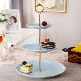 Creative Ceramic  Fruit Plate Home Living Room Dessert Snack Rack (Option: Blue-Rose threelayer plate)