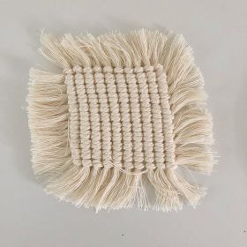 Handmade Cotton Woven Coaster Tassel Placemat Table Top Decoration (Option: Beige square foursided tassel)