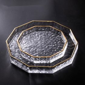 Painted Gold Polygonal Glass Plate Saucer European Style (Option: Outline in gold-2pcs)