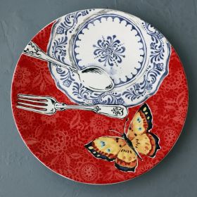 Large Underglaze Color Ceramic Tableware Western Plate (Option: Flower Butterfly Plate)