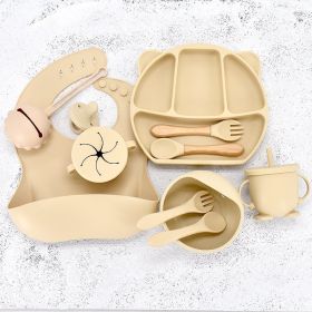 Infant Feeding Tableware Set Divided Grid Silicone Dinner Plate (Option: Beige-B)